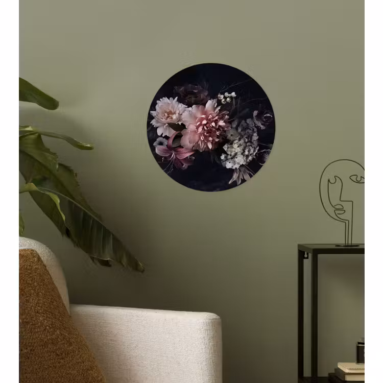 Behangcirkel - Bloemen - Vintage - Pastel - Roze - Wit — 3