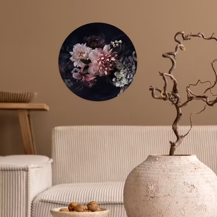 Behangcirkel - Bloemen - Vintage - Pastel - Zwart - Boeket — 2