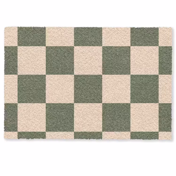 Deurmat - Schaakbord print - Groen - Beige - Blokjes — 1
