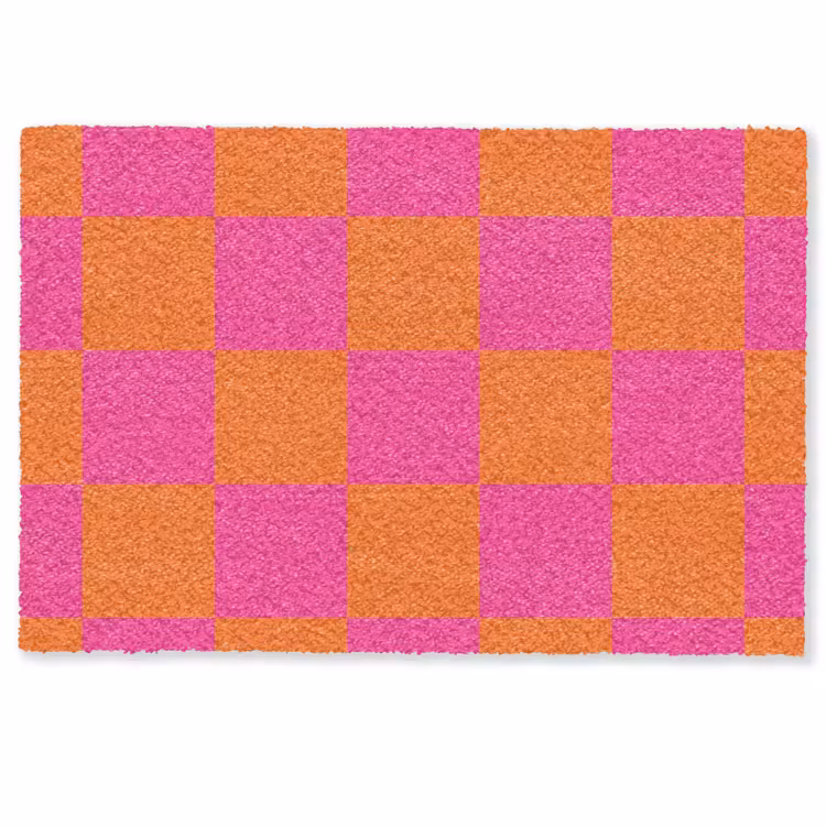 Deurmat - Schaakbord print - Oranje - Roze - Blokjes — 1