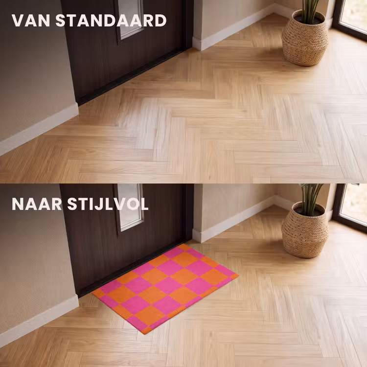 Deurmat - Schaakbord print - Oranje - Roze - Blokjes — 3
