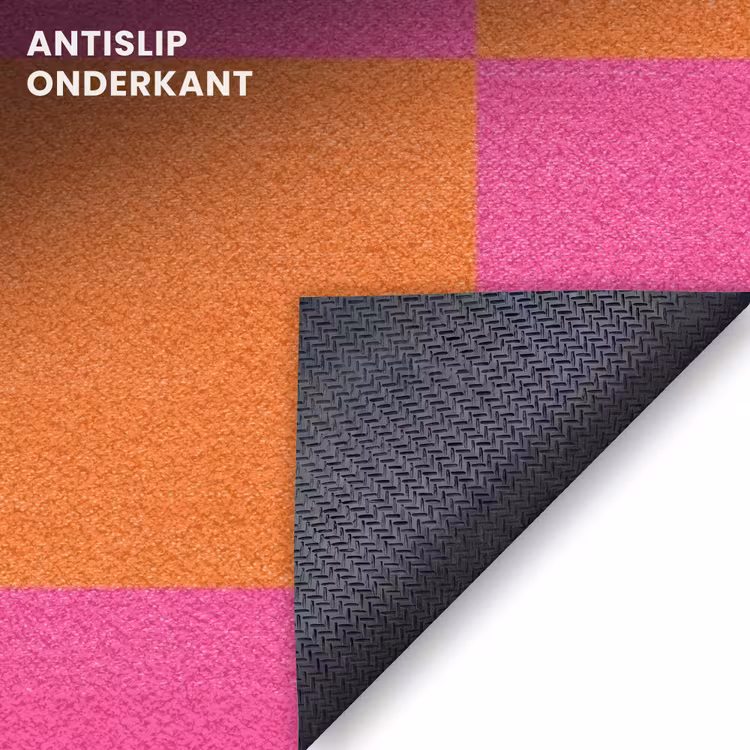 Deurmat - Schaakbord print - Oranje - Roze - Blokjes — 6