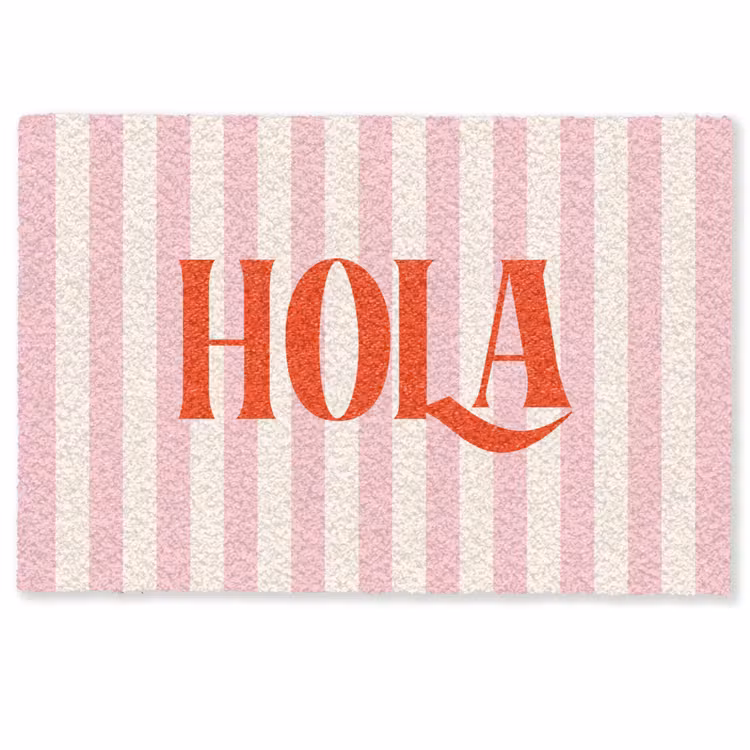Deurmat - Hola - Quote -  Strepen - Pastel - Roze - Rood - Wit — 1