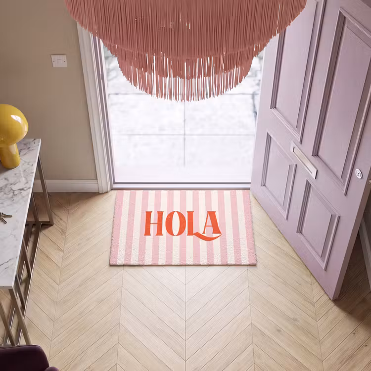 Deurmat - Hola - Quote -  Strepen - Pastel - Roze - Rood - Wit — 4