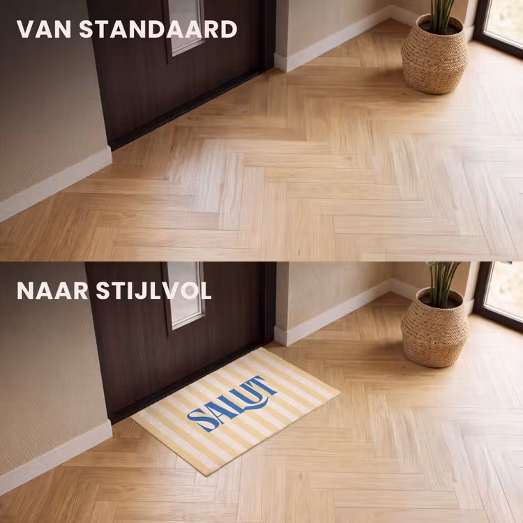 Deurmat - Salut - Quote - Strepen - Geel - Blauw - Wit — 3