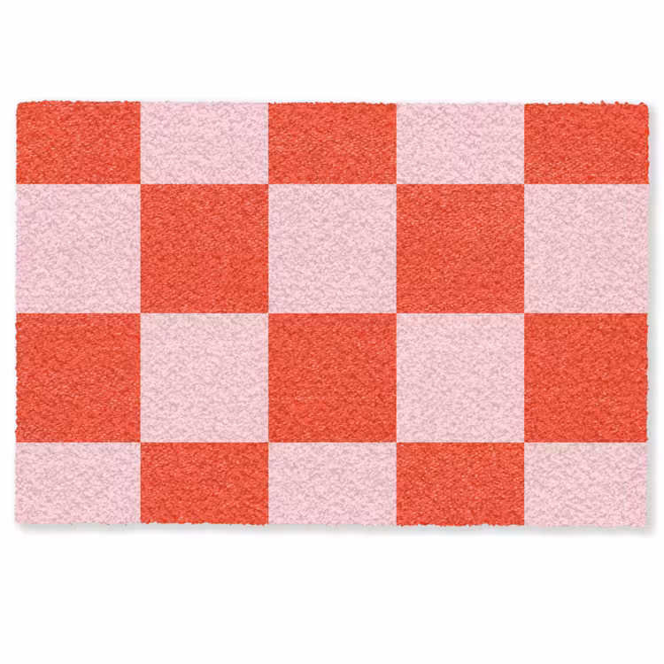 Deurmat - Schaakbord patroon - Rood - Roze - Blokjes — 1
