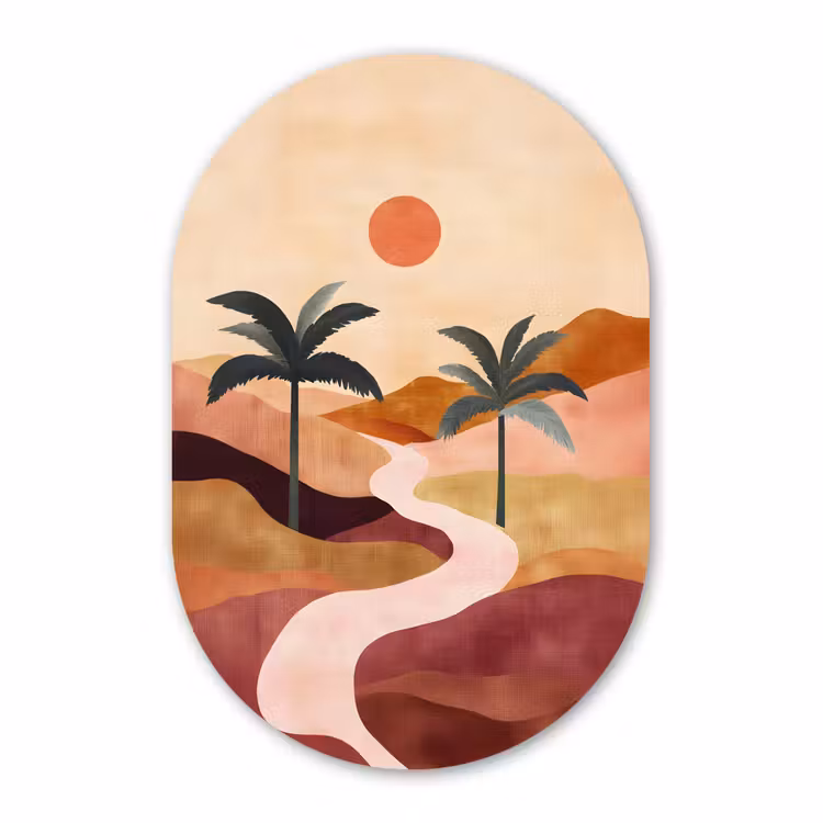 Muurovaal - Kunststof - Heuvels - Palmbomen - Abstract — 3
