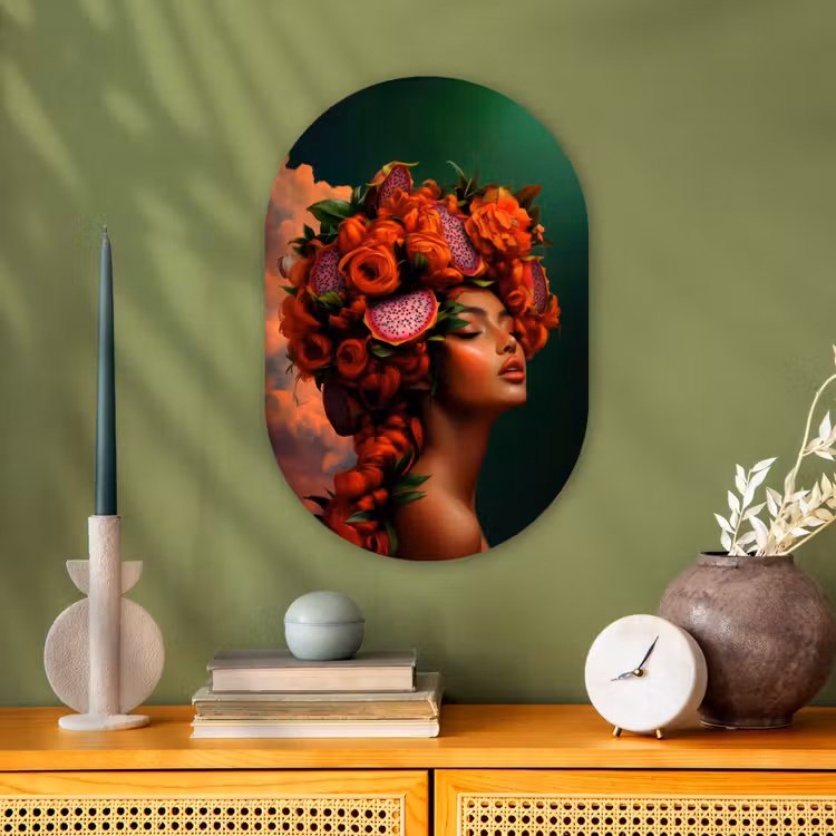 Muurovaal - Kunststof - Vrouw - Drankenfruit - Rozen — 2
