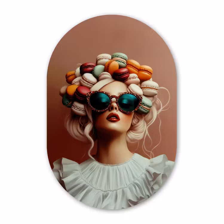 Muurovaal - Kunststof - Vrouw - Macarons - Bril — 2