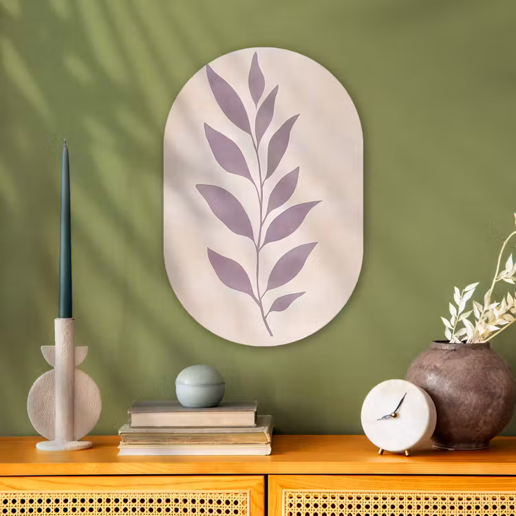 Muurovaal - Kunststof - Tak - Bladeren - Minimalistisch - Beige — 2