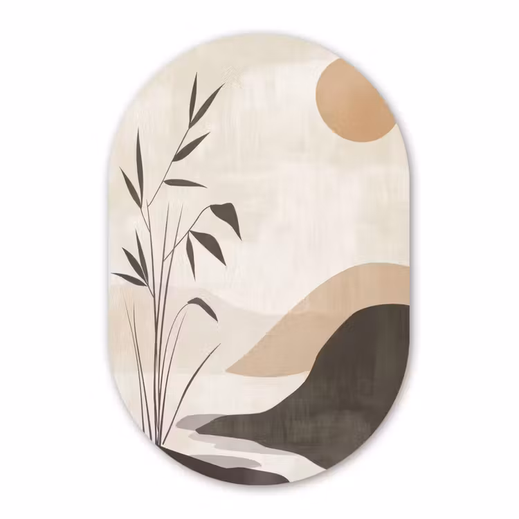 Muurovaal - Kunststof - Japandi - Landschap - Beige — 3