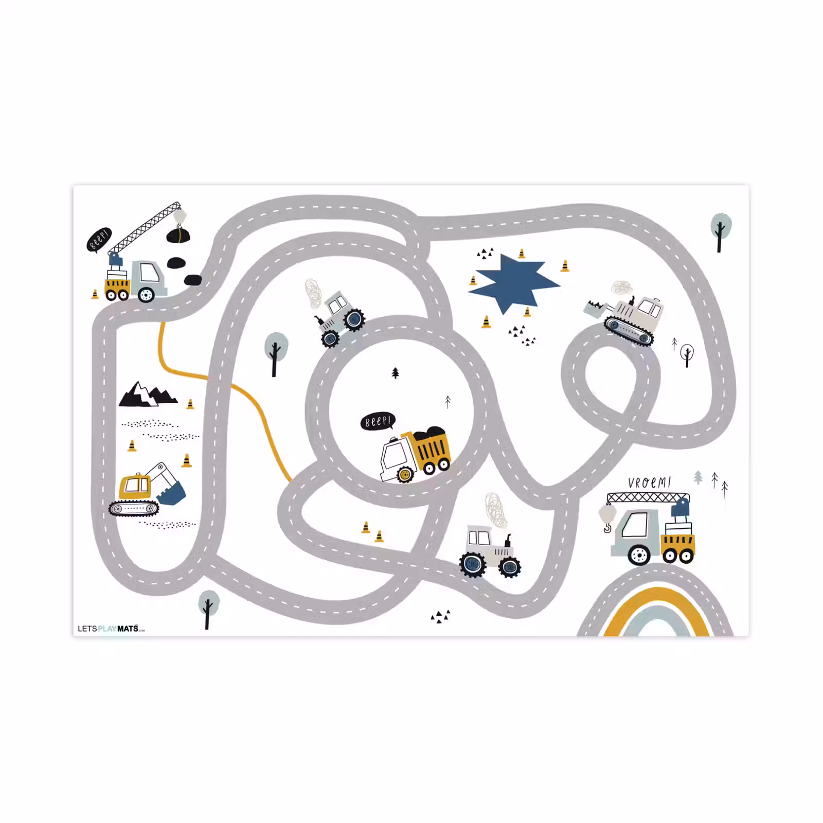 Speelkleed - Bouwplaats - Graafmachine - Auto - Regenboog - Design — 1