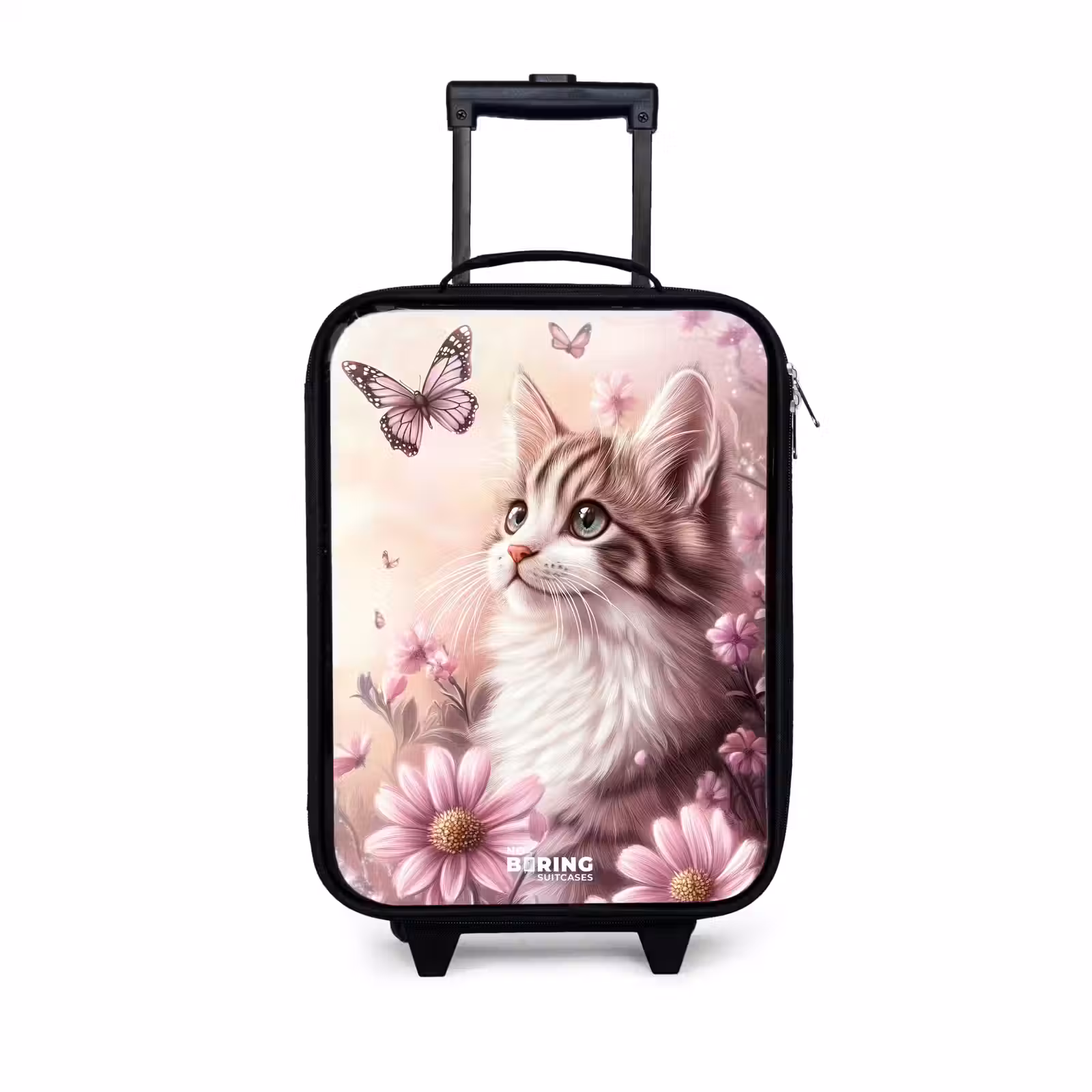 Kinderkoffers met naam - Kat - Paars - Vlinders - Bloemen — 1