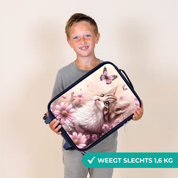 Kinderkoffers met naam - Kat - Paars - Vlinders - Bloemen — 3