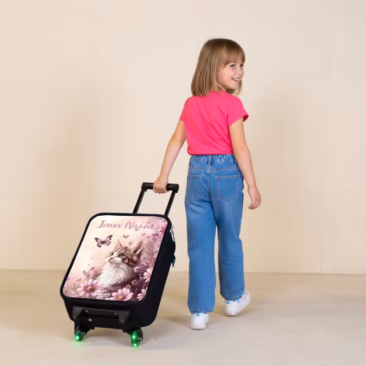 Kinderkoffers met naam - Kitten - Vlinders - Paars - Bloemen — 2