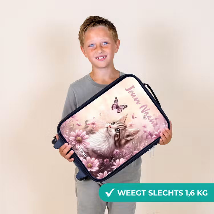 Kinderkoffers met naam - Kitten - Vlinders - Paars - Bloemen — 3