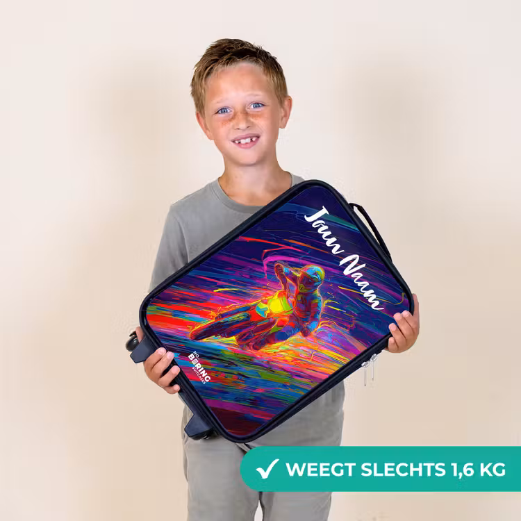 Kinderkoffers met naam - Crossmotor - Neonkleuren - Lijnen - Helm — 3