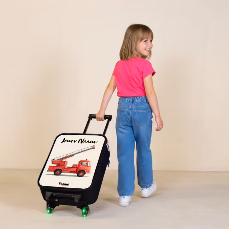 Kinderkoffers met naam - Brandweerwagen - Getekend - Rood — 2