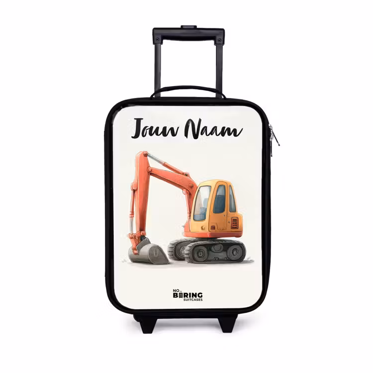 Kinderkoffers met naam - Graafmachine - Getekend - Oranje — 1