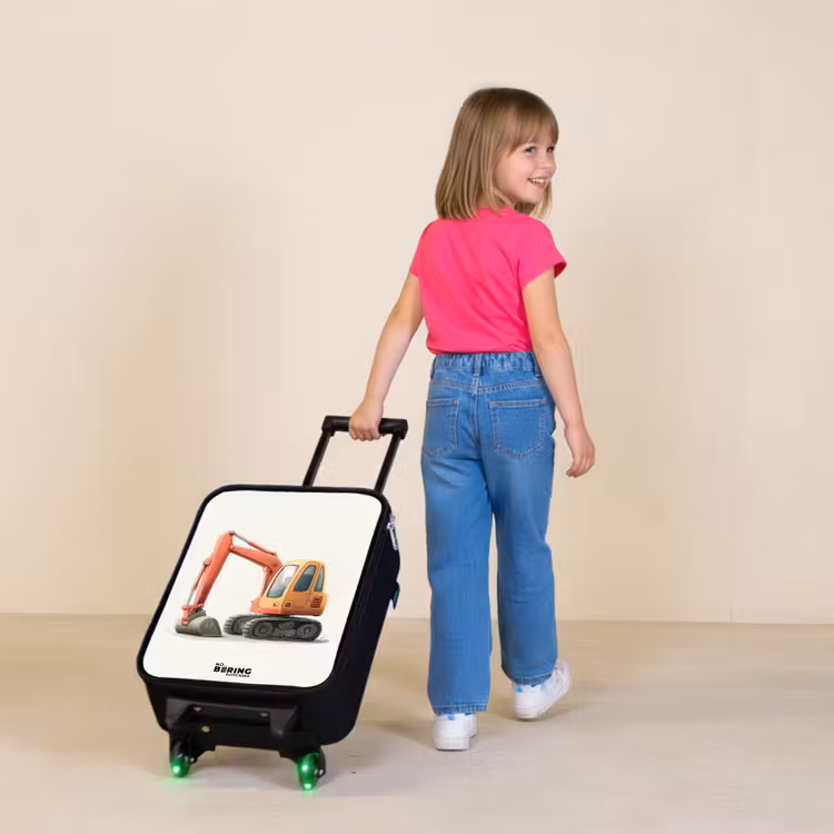 Kinderkoffers met naam - Graafmachine - Getekend - Oranje — 2
