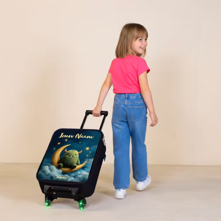 Kinderkoffers met naam - Groen monster op maansikkel — 2
