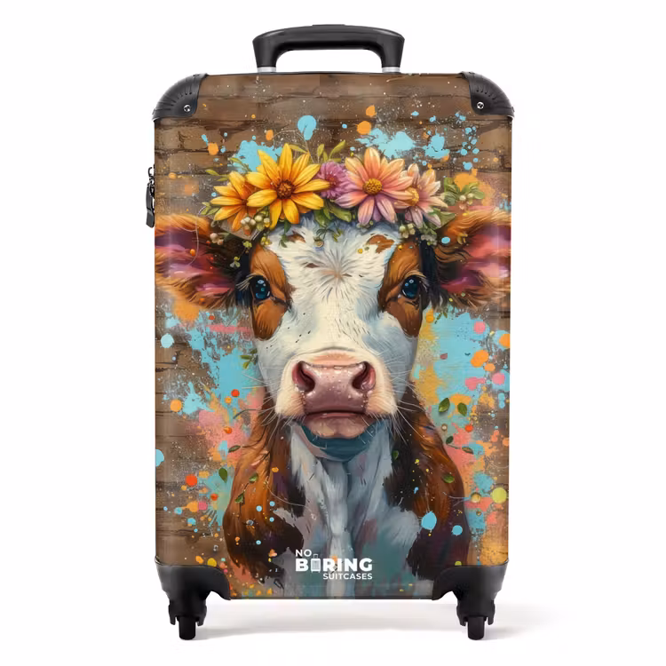 Koffer - Graffiti koe met kleurrijke bloemen — 1