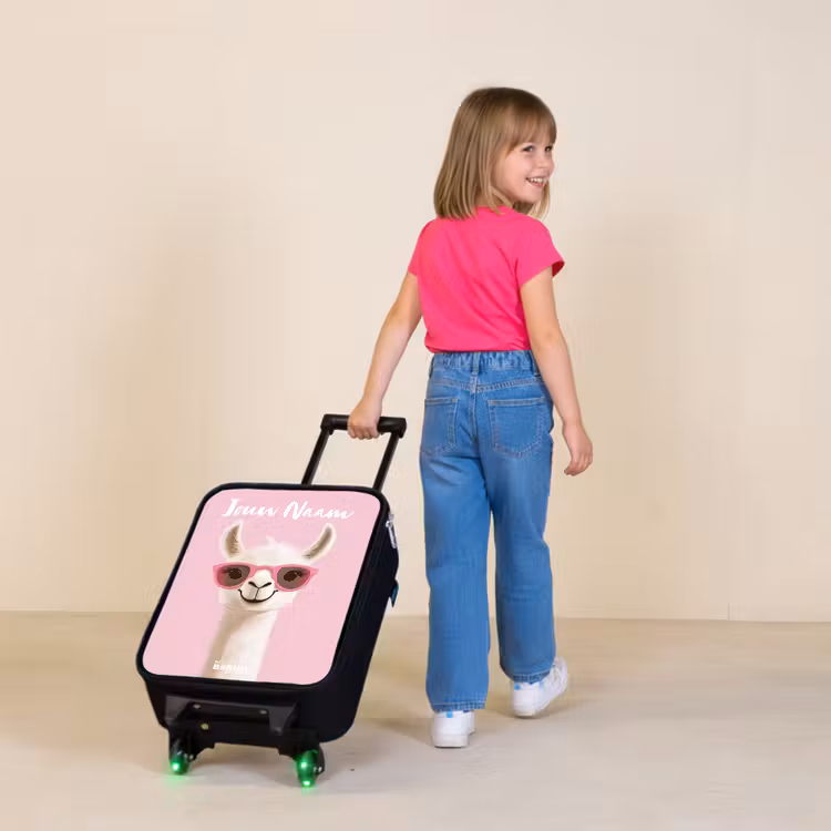 Kinderkoffers met naam - Lama - Wit - Zonnebril - Wimpers — 2