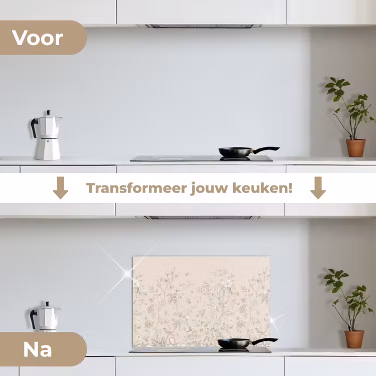 Spatscherm keuken - Bloemen - Beige - Botanisch - Vintage — 3
