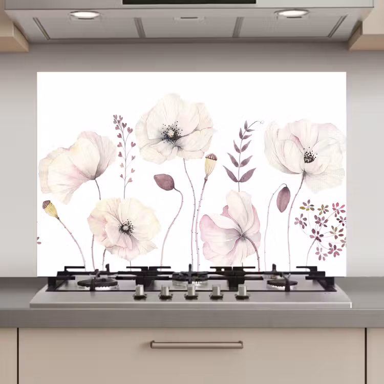 Spatscherm keuken - Bloemen - Pastel -  Planten - Wit — 1