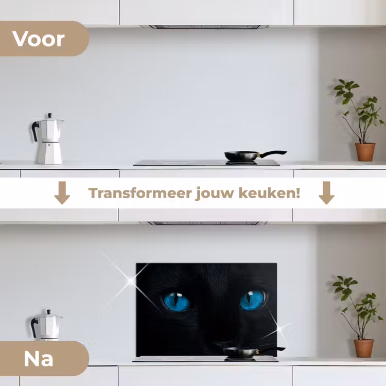 Spatscherm keuken - Kat - Blauw - Dier - Zwart — 2