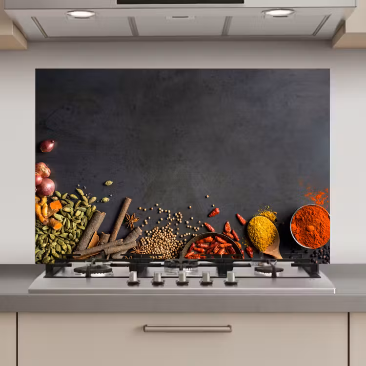 Spatscherm keuken - Stilleven van Specerijen en Aroma's — 1