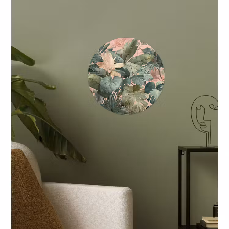 Behangcirkel - Compositie van bladeren - Groen - Roze — 3