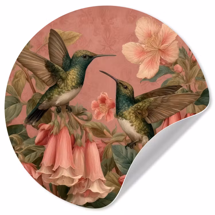 Behangcirkel - Kolibries - Bloemen - Groen - Roze — 1