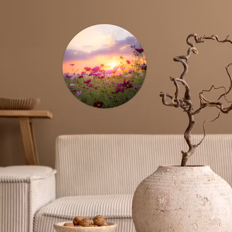 Behangcirkel - Bloemen - Roze - Zonsondergang - Natuur - Weide - Horizon — 2