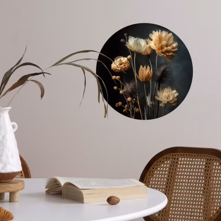 Behangcirkel - Boeket - Bloemen - Licht - Zwart — 4