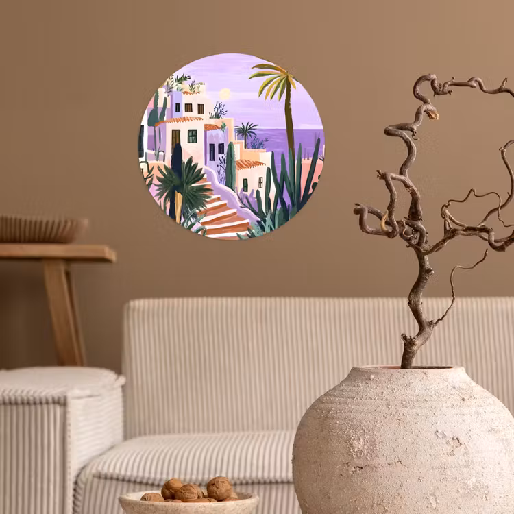 Behangcirkel - Huizen - Minimalistisch - Palmbomen - Kust — 2