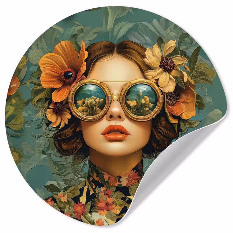 Behangcirkel - Vrouw - Bloemen - Vlinders - Natuur - Vintage — 1