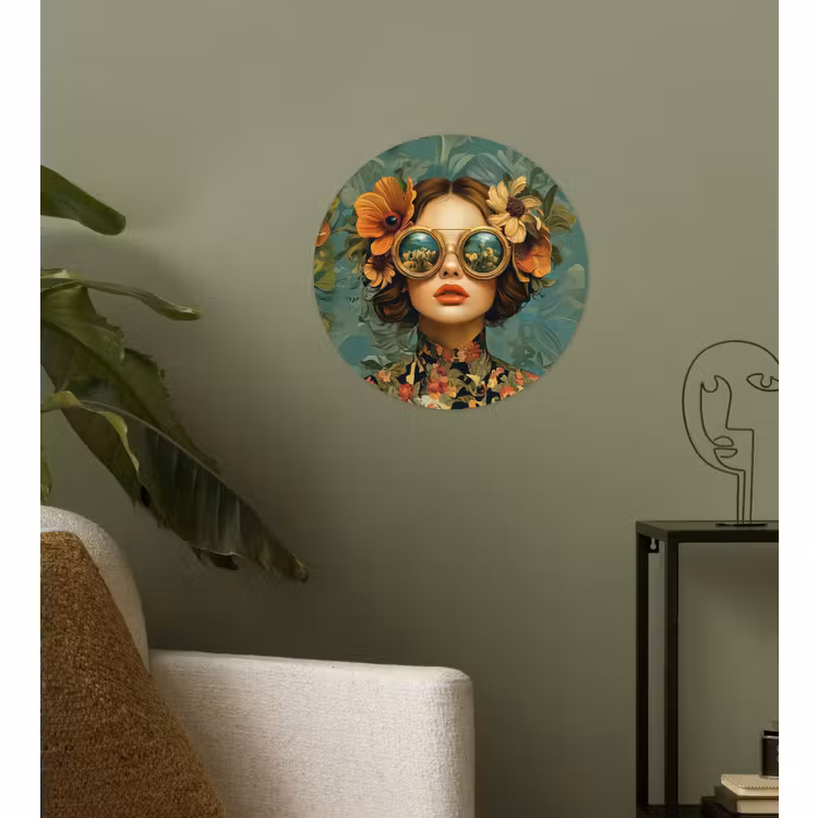 Behangcirkel - Vrouw - Bloemen - Vlinders - Natuur - Vintage — 3