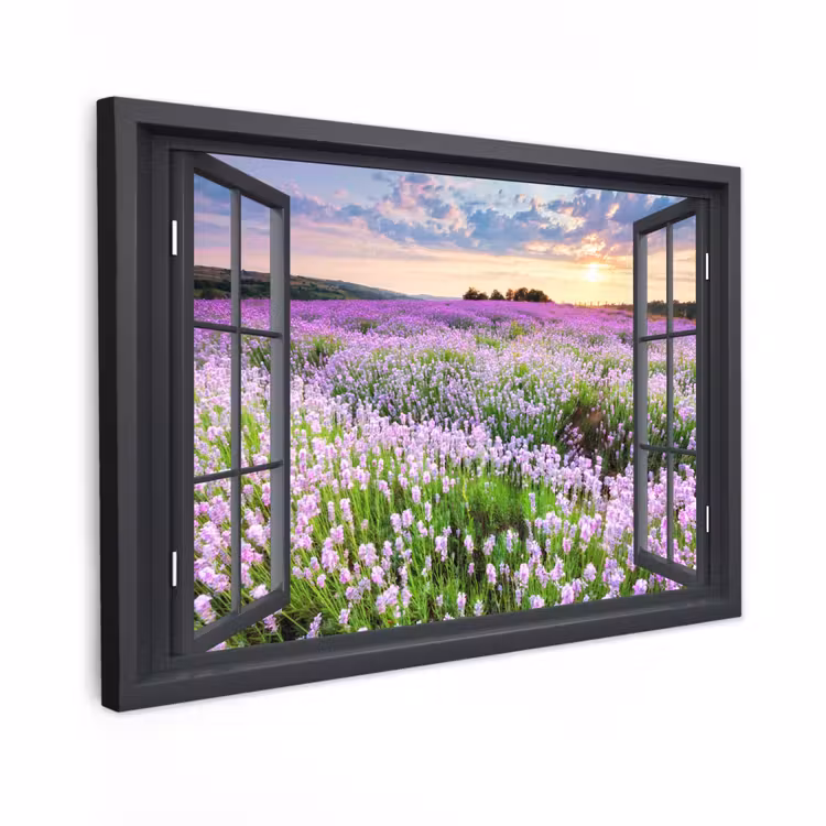 Buiten canvas - Uitzicht op Lavendelveld bij Zonsondergang — 1