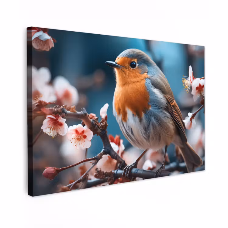 Buiten canvas - Roodborstje tussen de Bloesems — 1