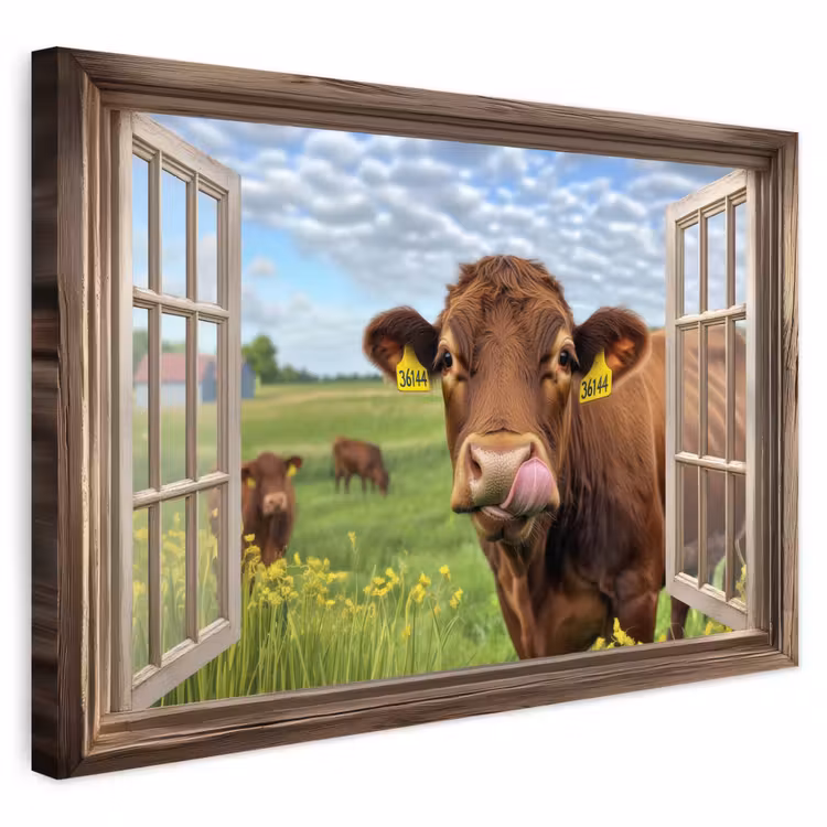 Buiten canvas - Doorkijk - Koe - Weiland - Landschap - Dieren — 1