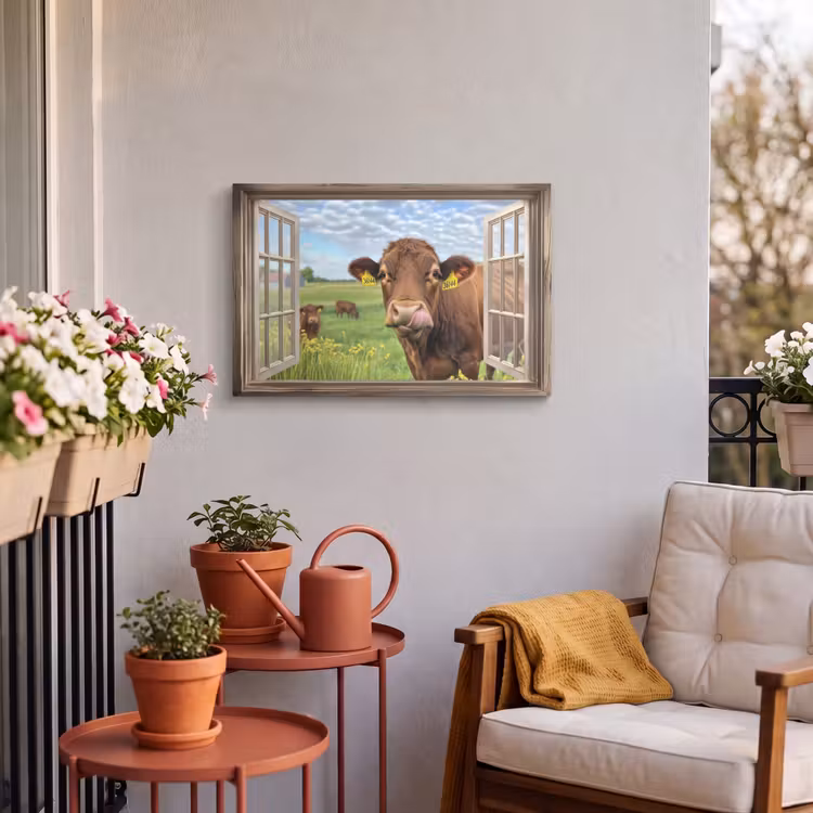 Buiten canvas - Doorkijk - Koe - Weiland - Landschap - Dieren — 3