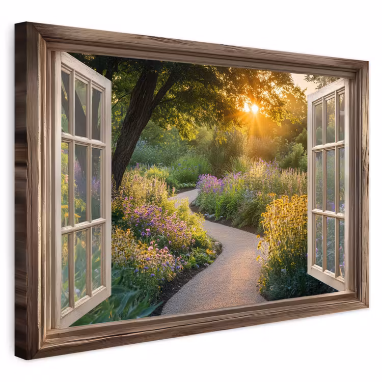 Buiten canvas - Doorkijk - Bloemen - Natuur - Zon - Pad — 1