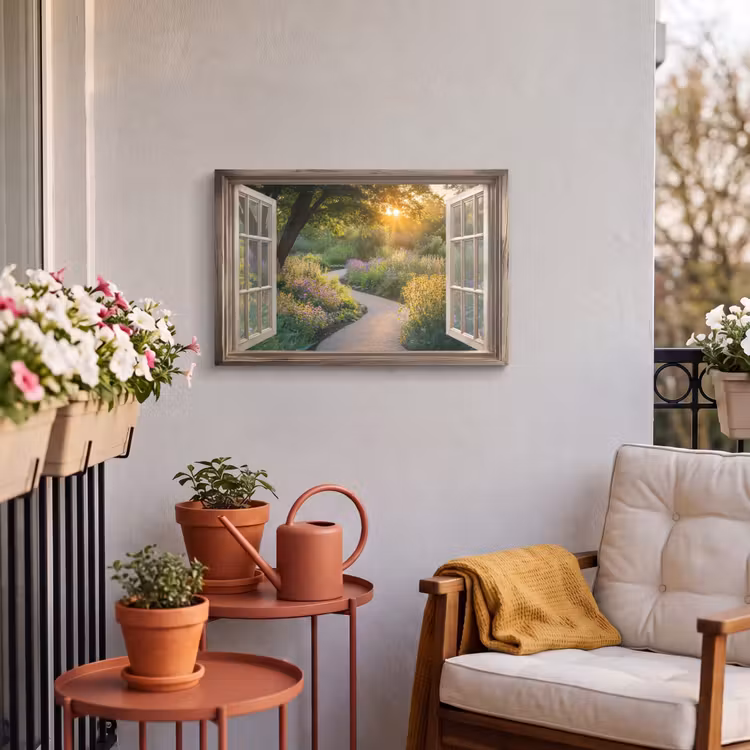 Buiten canvas - Doorkijk - Bloemen - Natuur - Zon - Pad — 3