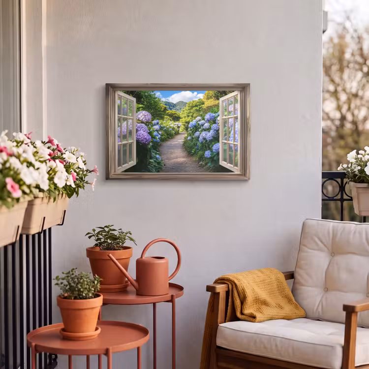 Buiten canvas - Doorkijk - Hortensia - Pad - Natuur — 3