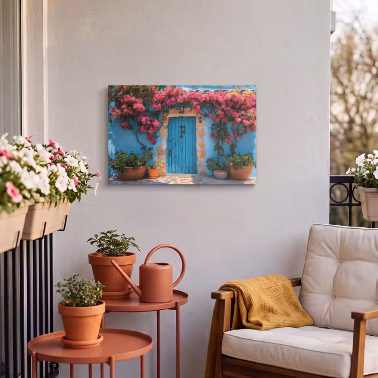 Buiten canvas - Deur - Hout - Bloemen - Blauw — 3