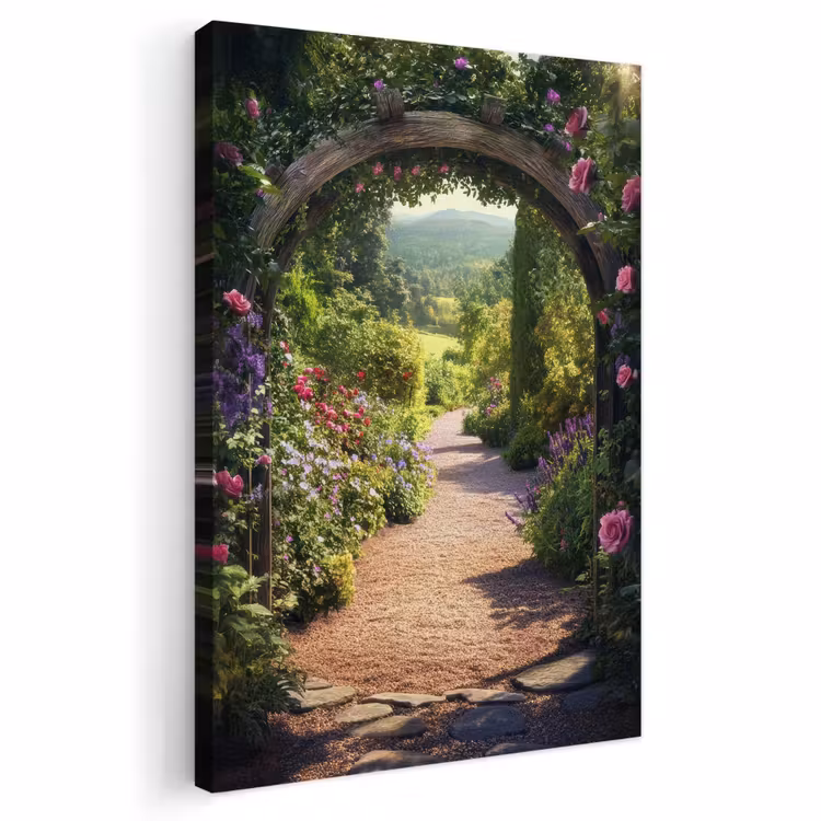 Buiten canvas - Doorkijk - Bloemen - Natuur - Rozenboog — 1