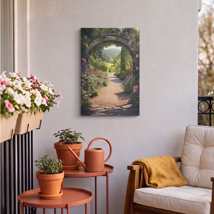 Buiten canvas - Doorkijk - Bloemen - Natuur - Rozenboog — 3