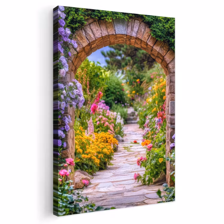 Buiten canvas - Doorkijk - Bloemen - Pad - Natuur — 1