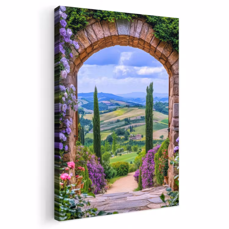 Buiten canvas - Doorkijk - Toscane - Landschap - Poort — 1